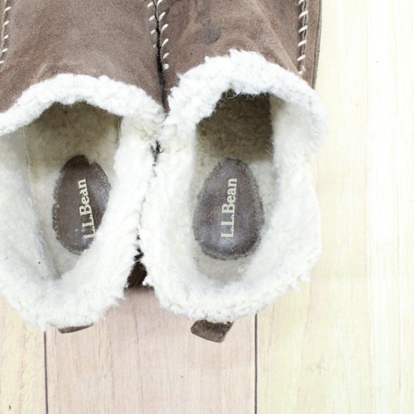 LL Bean Brown Suede Fleece Lined Mountain Slipper Moc Boot Size 7 M - Picture 7 of 10